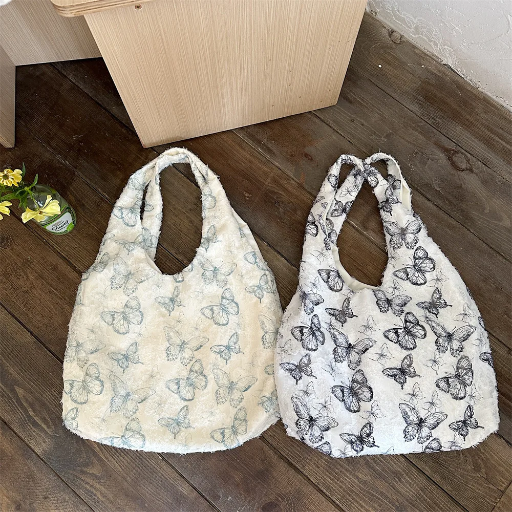 

Retro Butterfly Print Ladies Shoulder Bag Sweet Lace Women's Shopping Bags Fashion Canvas Female Vest Bag Tote Handbags Purse