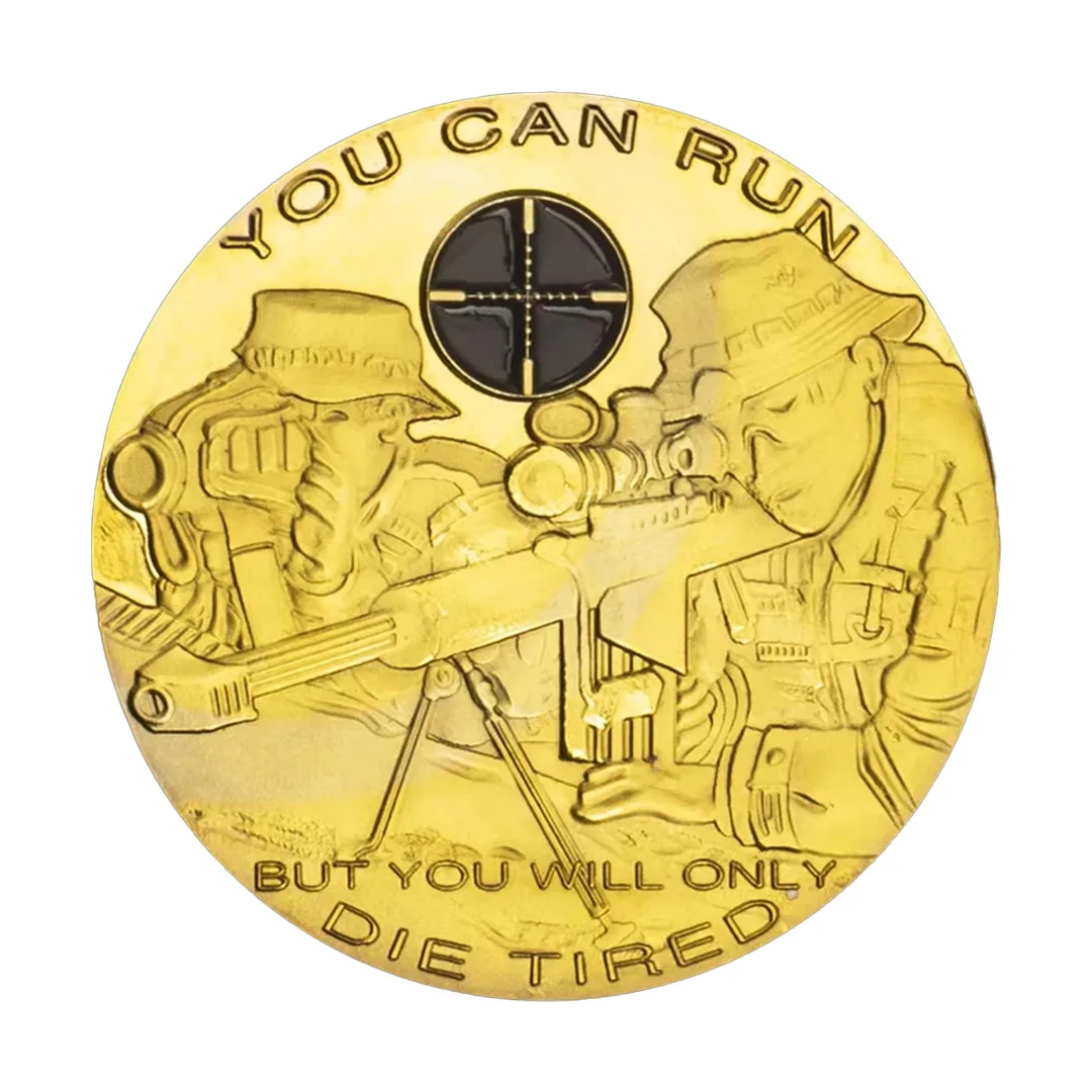 يمكنك الجري، ولكن سوف تموت فقط عملة تذكارية مطلية بالذهب المتعبة عملات تذكارية لقناص الجيش الأمريكي #1