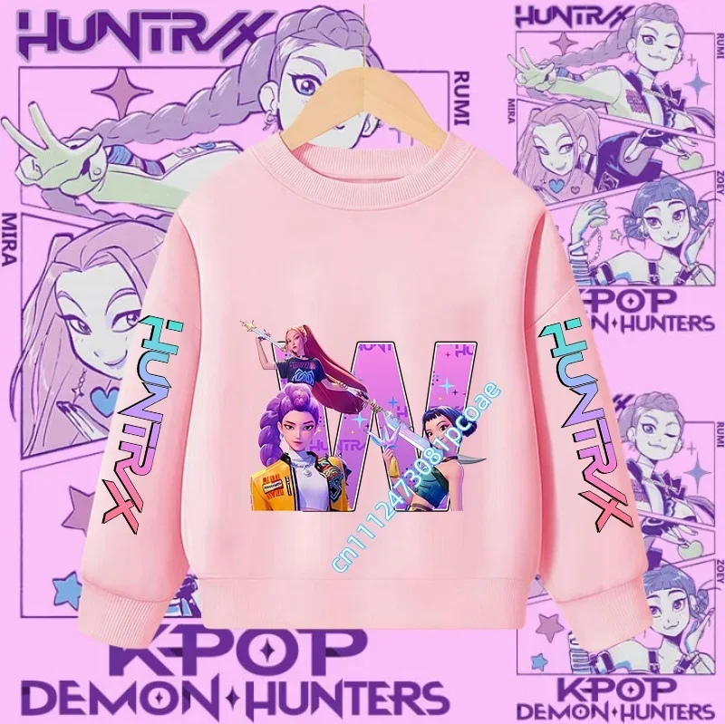 

Детская толстовка с круглым вырезом и мультяшным принтом букв A-Z K Pop Demon Hunters для девочек, милый повседневный топ для весеннего спортивного образа