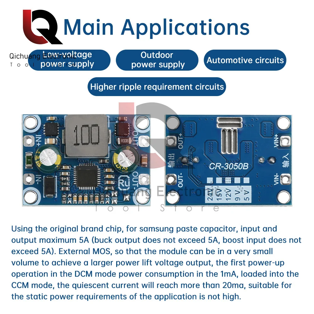 DC-DC Voltage Stabilized Power Supply Module 3.6-32V to 5V9V12V5A Low Ripple Adjustable Boost& Buck Voltage Regulator Module