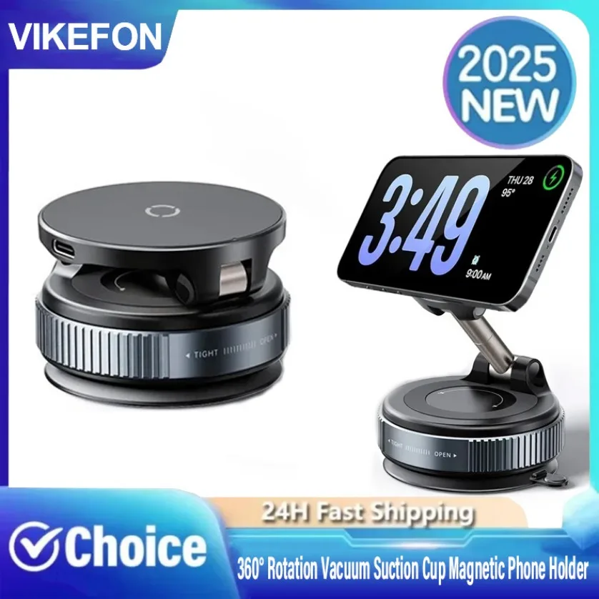 

Автомобильное беспроводное зарядное устройство, вакуумная магнитная подставка для телефона для Magsafe iPhone 16, 15, 14, 13, 12 Pro Max 360 ° Регулируемая присоска