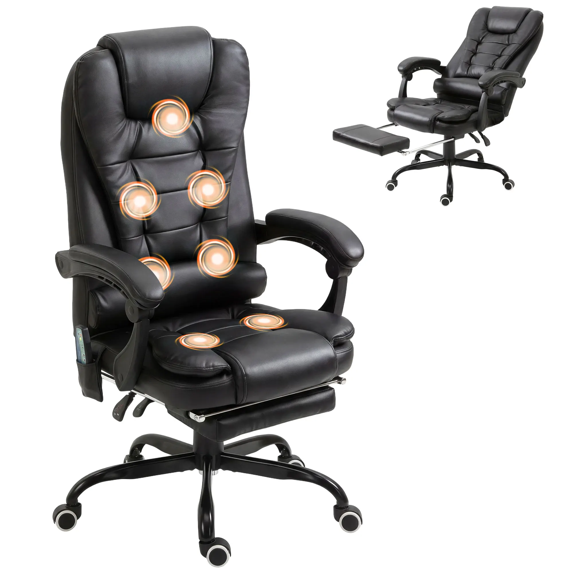 Vinsetto 7-Point Vibrating Massage Office Chair, High Back Computer Chair with Lumbar Support, Footrest, Reclining Back, Adjustable Height, Black