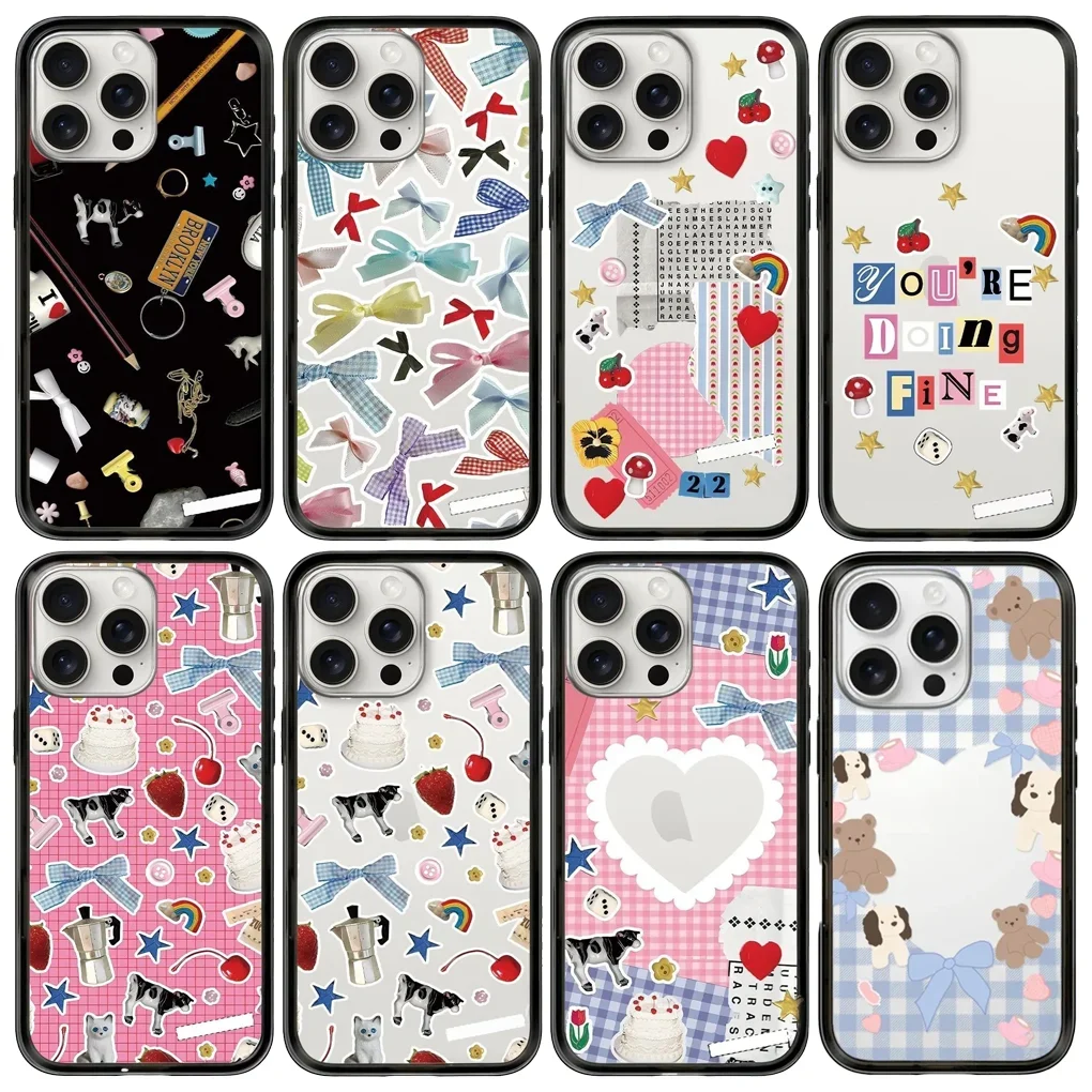 

Bowknot Plaid New Type Acrylic Border Letters iPhone 16 Pro 15 14 Pro Max Protective Case, Fits iPhone 16 Pro Max