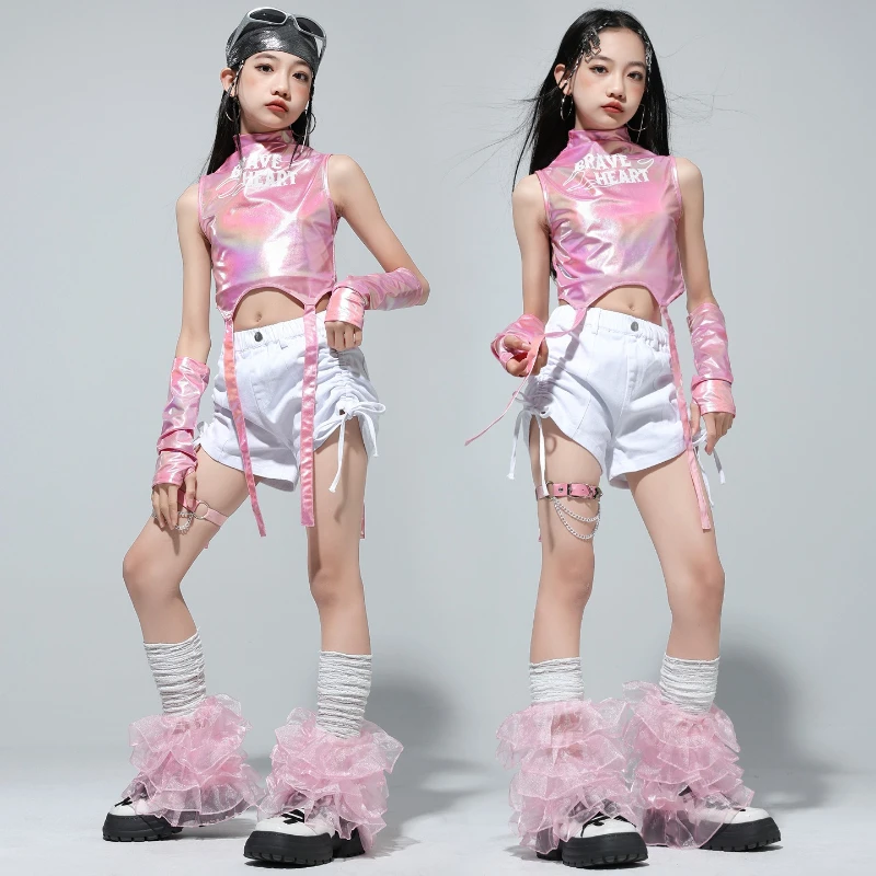 Mädchen Hip Hop Shiny Crop Top Street Dance Shorts Cargo Hosen K-pop Jazz Kleidung Mode Streetwear Set Gruppe Bühne tragen Kostüm