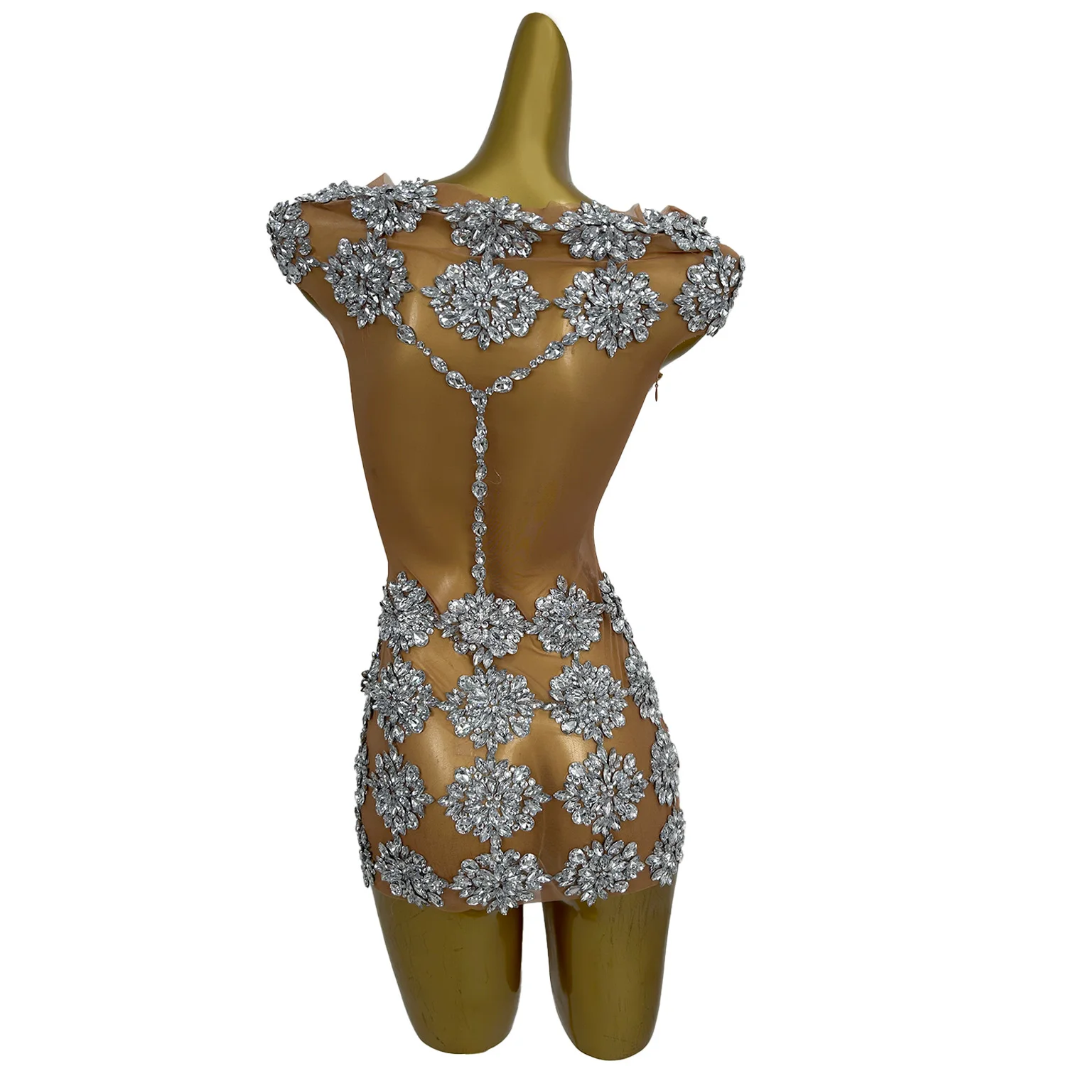 Yuebing-Robe en Maille à Fleurs de Diamant Blanc pour Femme, Robes Off-initié, Discothèque, Bar, Cocktail, Festival, ix, Pole Dance