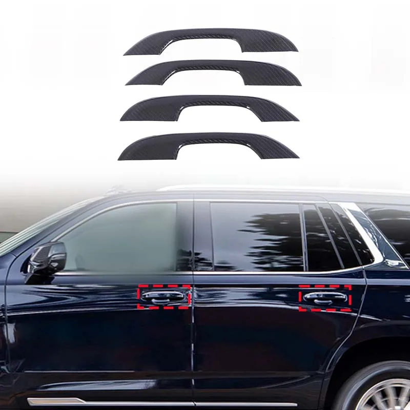 لكاديلاك إسكاليد 2021-2023 ألياف الكربون الحقيقية مقبض باب السيارة الإطار الديكور غطاء الكسوة ملصق اكسسوارات السيارات