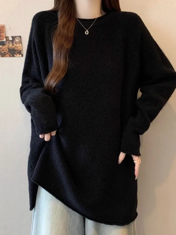 

Женский вязаный свитер Ele Bla Long Sve больших размеров, средней длины, базовый, осенне-зимний, модный, повседневный, удобный топ