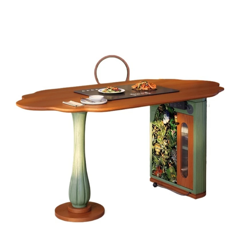 

French antique dining table household small apartment French retro style solid wood dining table green ash wood dining table