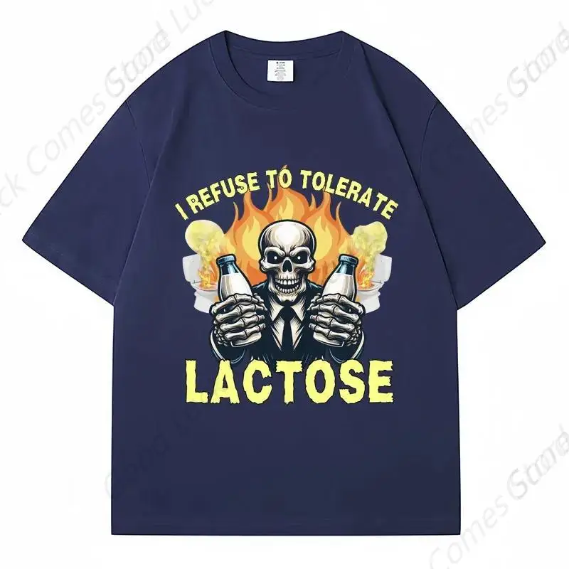 Skull Refuse To Tolerate Lactose T Shirt Funny Skeleton Meme Short Sleeve Men Women Cotton T-shirts