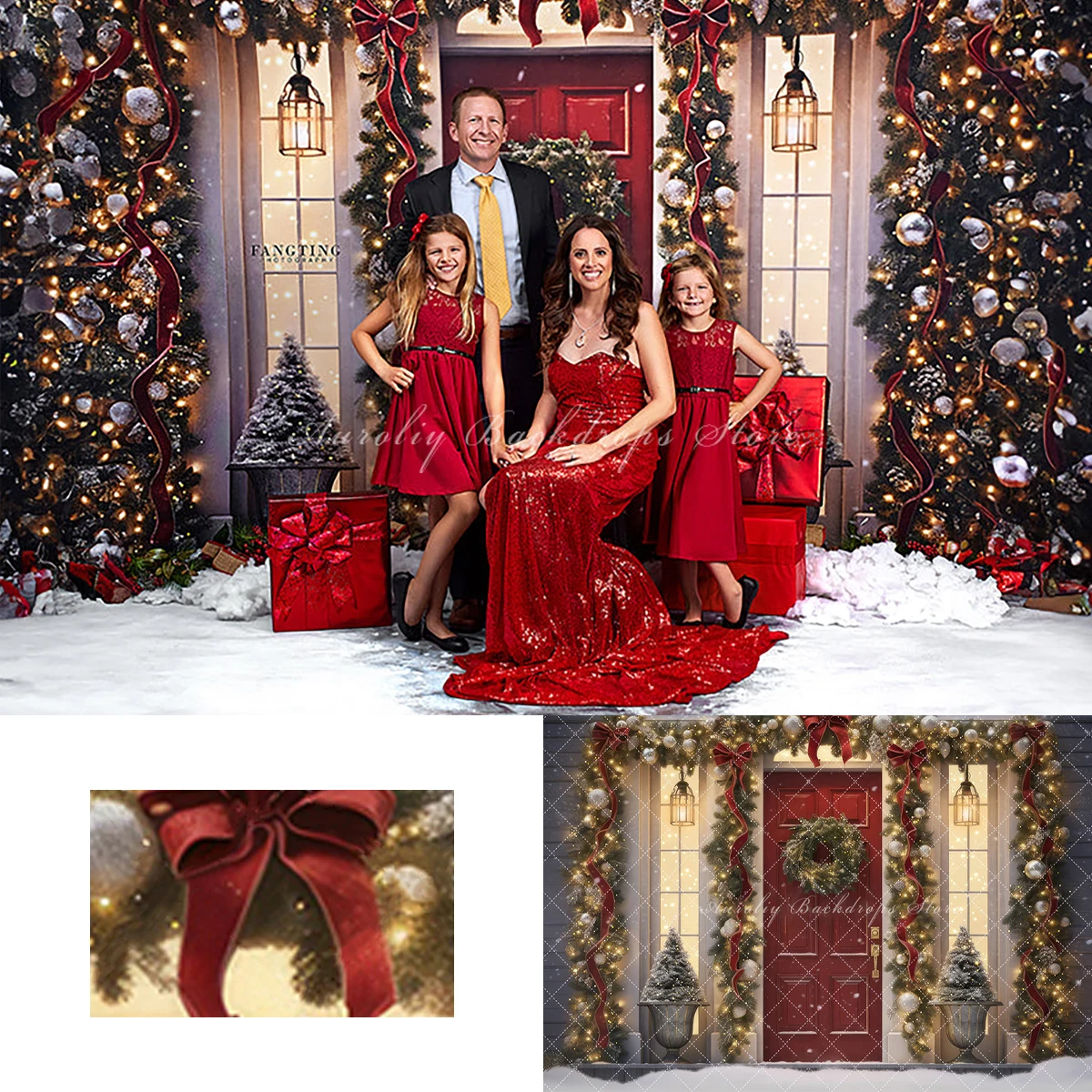 

Crimson Christmas Door Backgrounds Kids Adult Photography Props Child Baby Decors Snowy Xmas Tree Wreath Photo Studio Backdrops