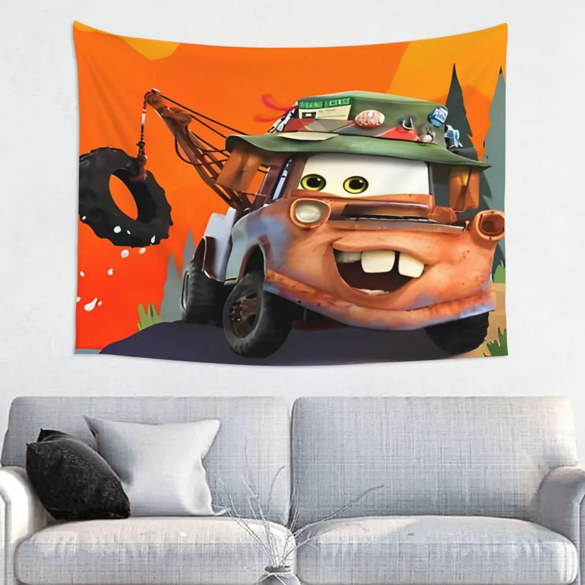 Mater Smile Lightning McQueen Cars Tapestry Hippie Wall Hanging Room Decoration Background Cloth Witchcraft Wall Blanket