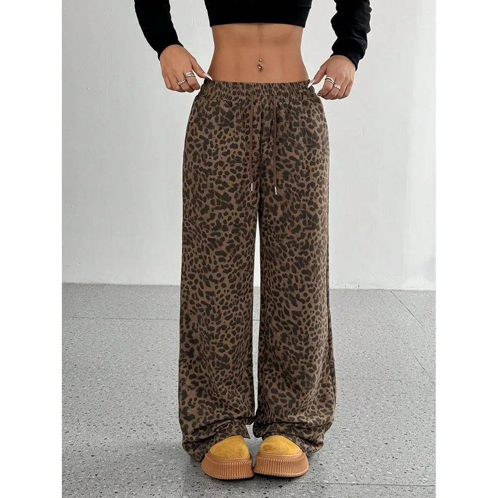 

Classic Leopard Print Loose Wide Leg Casual Pants Women's Fashionable Versatile Long Trousers Comfortable Loose Waist Design