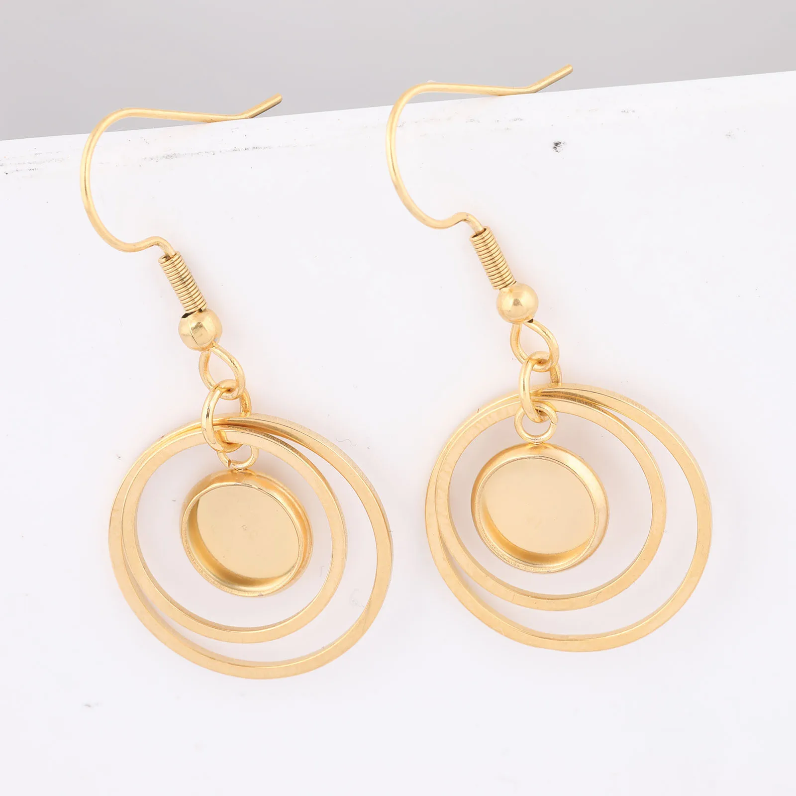 

6pcs Stainless Steel Gold Plated 15mm 20mm Hoop Earring Base Fit 8mm Cabochon Bezel Setting Trays Diy Hooks Findings