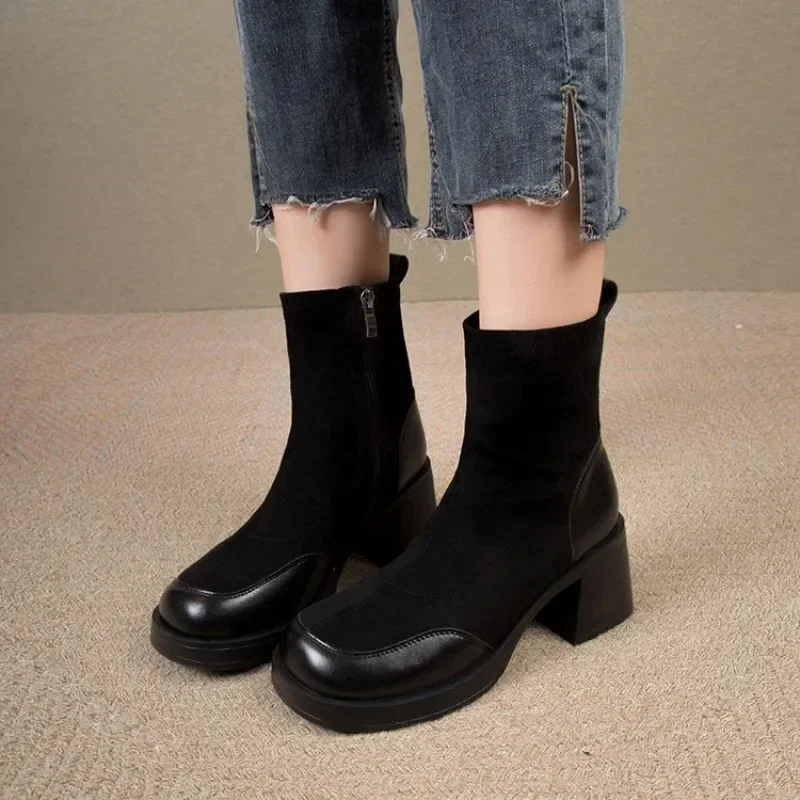 2024 Winter High Heels Sexy Women Luxury Shoes Chunky Ankle Chelsea Boots Fashion New Toe Zipper Goth Pumps Brand Shoes