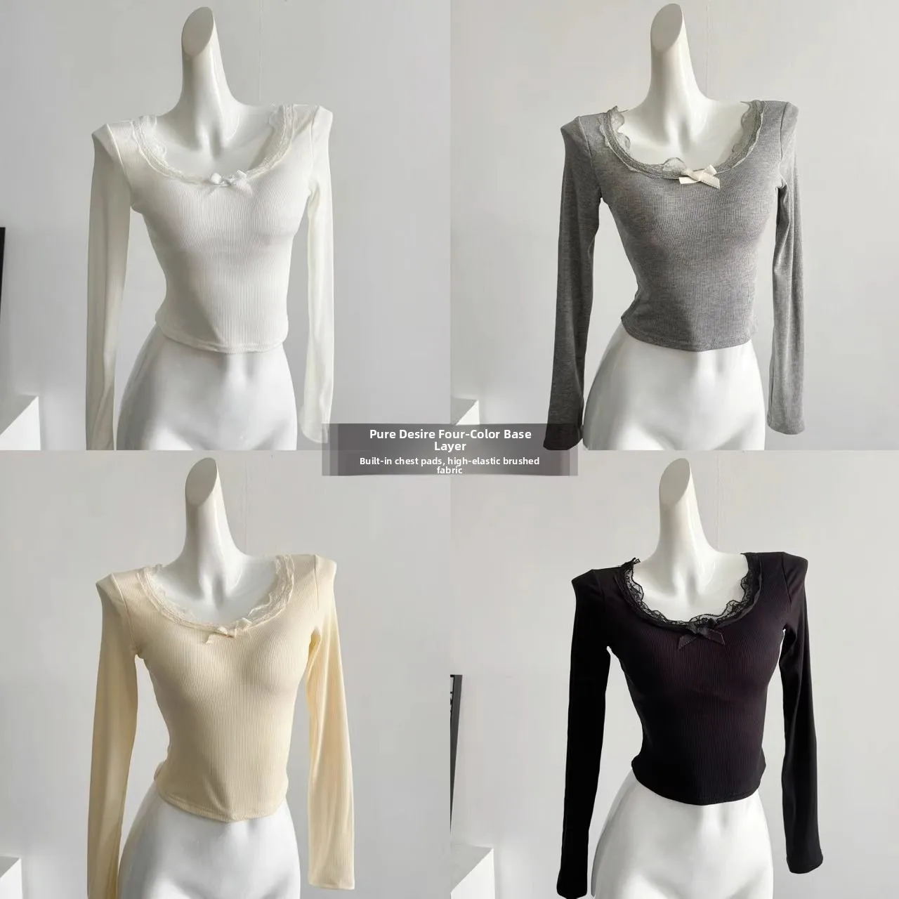 Early Autumn Long Sleeve T-Shirt Fleece Lined Slim Fit Base Layer with Chest Pad Trendy Warm Top for Men Square Collar