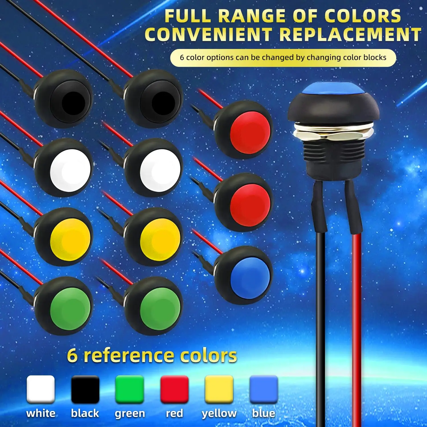 5 قطعة مفتاح بـزر دفع مؤقت 12 مللي متر مفتاح إعادة ضبط ذاتي مقاوم للماء مع أسلاك ملحومة مسبقًا PBS-33B-BK-X