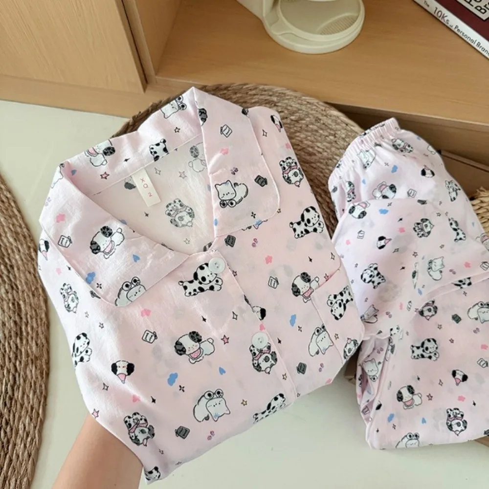 Langarm-Pyjama-Set für Damen mit Hund-, Hasen- und Blumenmuster, langes Schlafanzug-Set, Cartoon-Kirschen-Motiv, 2-teiliges Pyjama-Set für Studentinnen und Mädchen – Detail 7