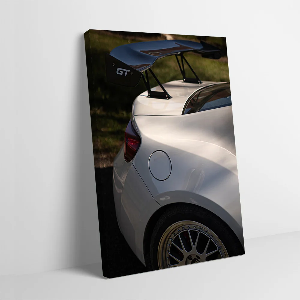 White Sports Car Rear View Poster Customizable Printed Canvas Painting Wall Art Gift for Living Room Decorations Bathroom Decor