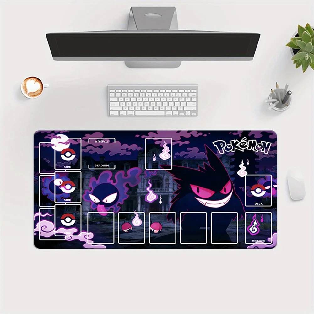 

Игровой коврик для карточной игры Pokemon TCG с дизайном Gengar, Gastly, Haunter, Haunted Mansion, большой коврик для карточных игр с зонами, расширенный коврик для стола.