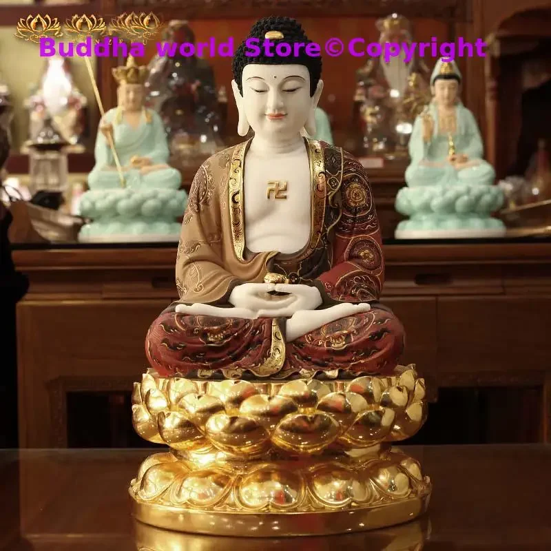 High grade gilding jade color drew Sakyamuni Amitabha buddha Sculpture family protection Propitious Prosperity FENG SHUI statue