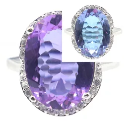 Buy 4 Get 1 Free 20x16mm Color Changing Alexandrite Topaz Zultanite Spessartine Garnet Morganite Violet Tanzanite Silver Rings