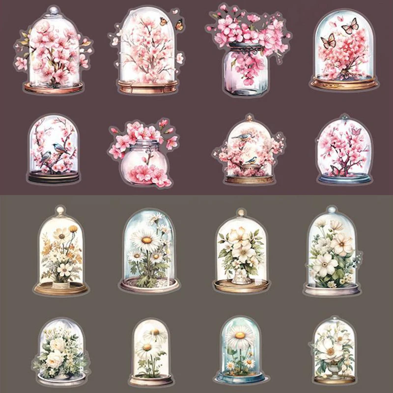 Mr. Paper 6Style 16Pcs/bag Watercolor Vase Theme PET Stickers for DIY Handbook Notebook Photo Frame Scrapbook Decoration