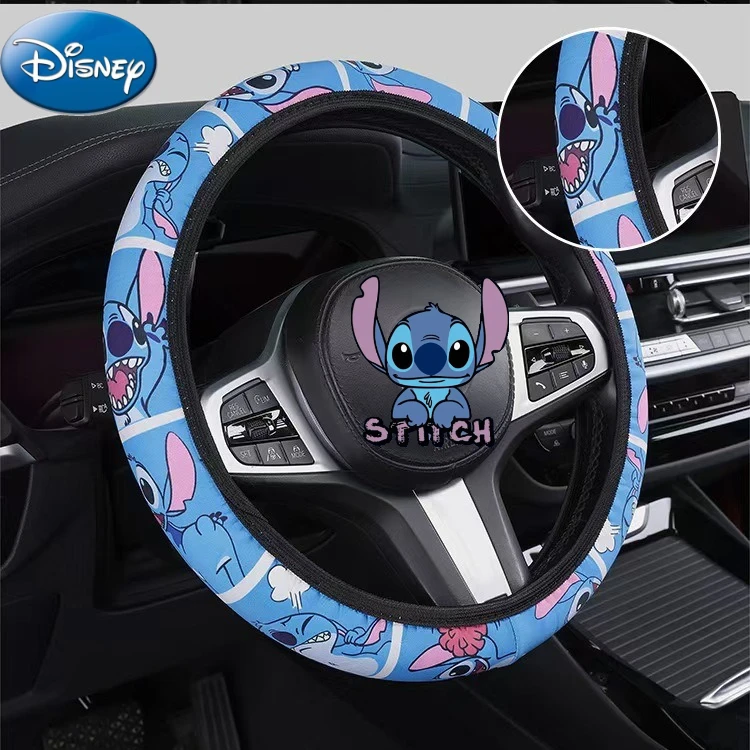 

Disney Stitch Car Steering Wheel Cover Cute Anime Figure Cartoon Decoration Slip Breathable for 38cm Steering Wheel Protector