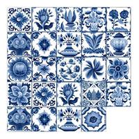24pcs Waterproof Portuguese Blue Pattern Bathroom Kitchen Living Room Home Decor Portuguese Style Tiles Wall Stickers