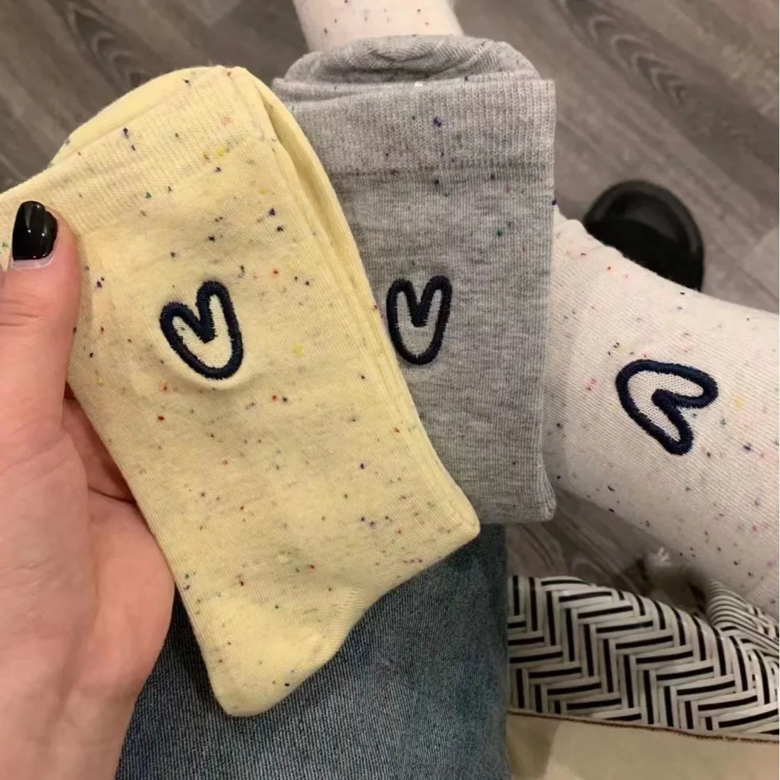 1-3pairs Love Pattern Socks Women Girls Cute Crew Mid-tube Cotton Sock Casual Heart Embroidered Streetwears Dot Thin Hosiery