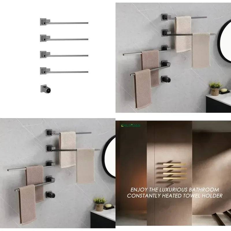 304 Stainless Steel Electric Towel Rack Hidden Touch Screen Constant Temperature Drying Rod 180 Degree Rotation Bathroom