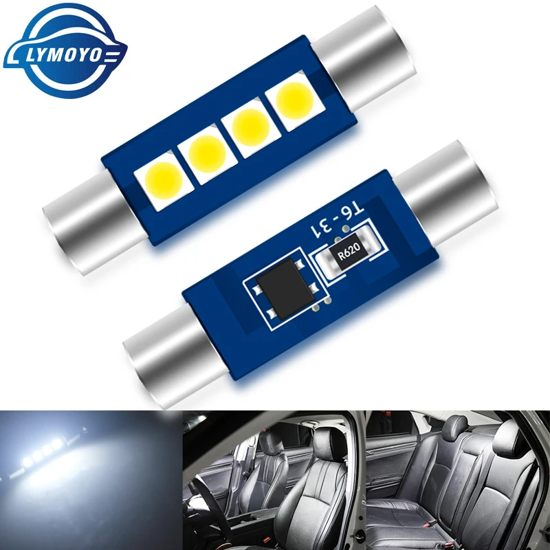 

10 шт. T6 28 мм 31 мм Festoon 3030 чип 4SMD C5W светодиодная лампа для макияжа Canbus купольная светодиодная лампа для чтения авто внутренний свет ледяной синий белый
