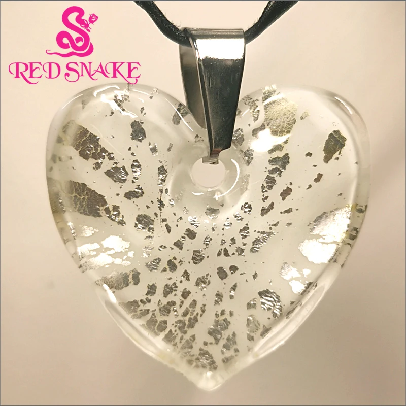

Fashion Murano Glass White Silvercolor foil Heart Pendant Necklace