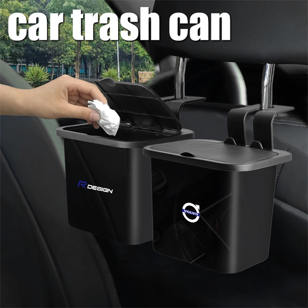 Car Trash Can Hanging Garbage Organizor Auto Badge Seat Back Storage Box For Volvo XC90 XC60 C30 T6 S60 C70 V40 V70 V60 S80 S40