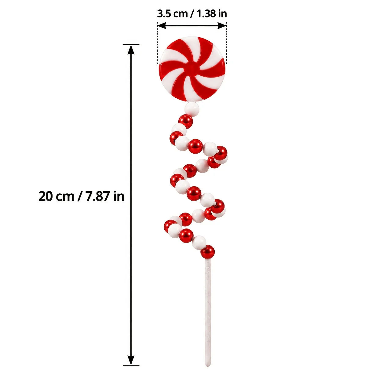 Christmas Lollipop-Style Decorative Pick – Red and White Spiral Beaded Stem; Candy-Land-Themed Artificial Floral Pick Suitable f
