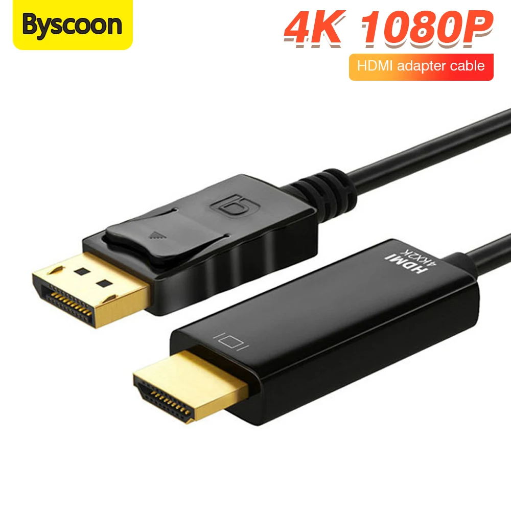 Byscoon DisplayPort to HDMI Compatible Cable 4K/2K DP to HD Adapter Display Port Video Audio for PC HDTV Projector 1m 1.8m 3m