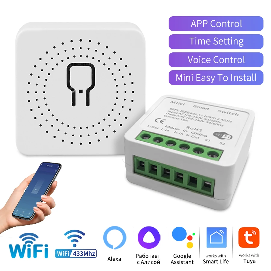 Commutateur WiFi intelligent Tuya 16A 20A, Module de relais de disjoncteur récepteur RF 433Mhz, contrôle bidirectionnel, application Smart Life, télécommande Alexa Google Home