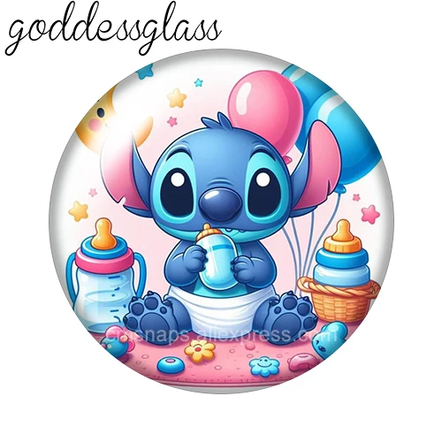 Disney-Round Photo Glass Cabochon, Cute Stitch Cartoon, Flat Back, fazendo descobertas para pulseiras, 12mm, 18mm, 20mm, 25mm