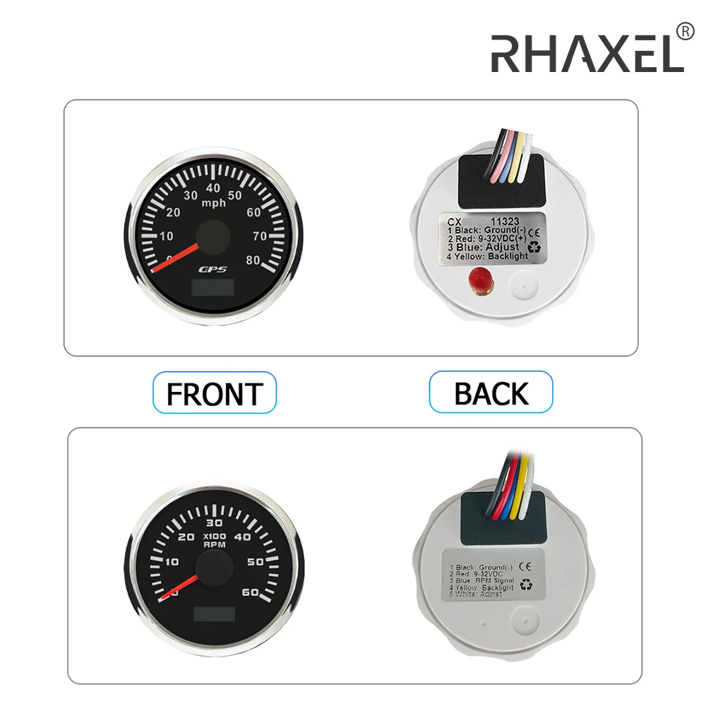 RHAXEL Gauge Set 52mm (2'') GPS Speedometer 60MPH Tachometer 4000RPM 12V 24V with Hour Meter Backlight for RV UTV Boat 12V 24V