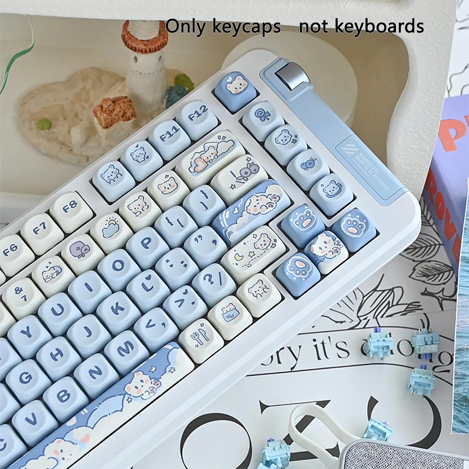 Ice Cream Teddy Bear Themed Keycap 132Key Moa Profile Pbt Thermal Sublimation Mechanical Keyboard Cartoon Anime peripheral gifts