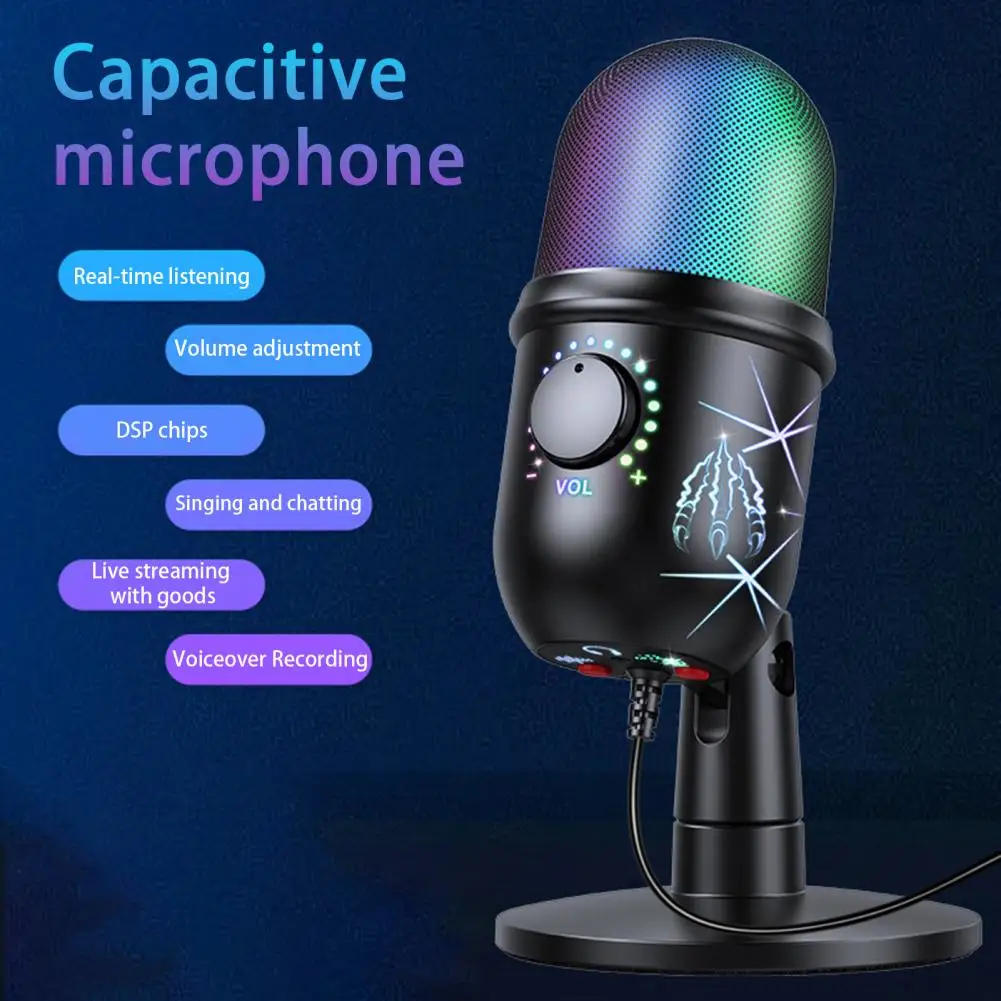 Gaming USB Microphone Noise Reduction Condenser Podcast Microfono Recording Streaming Mic With Breathing Light PM461TR RGB