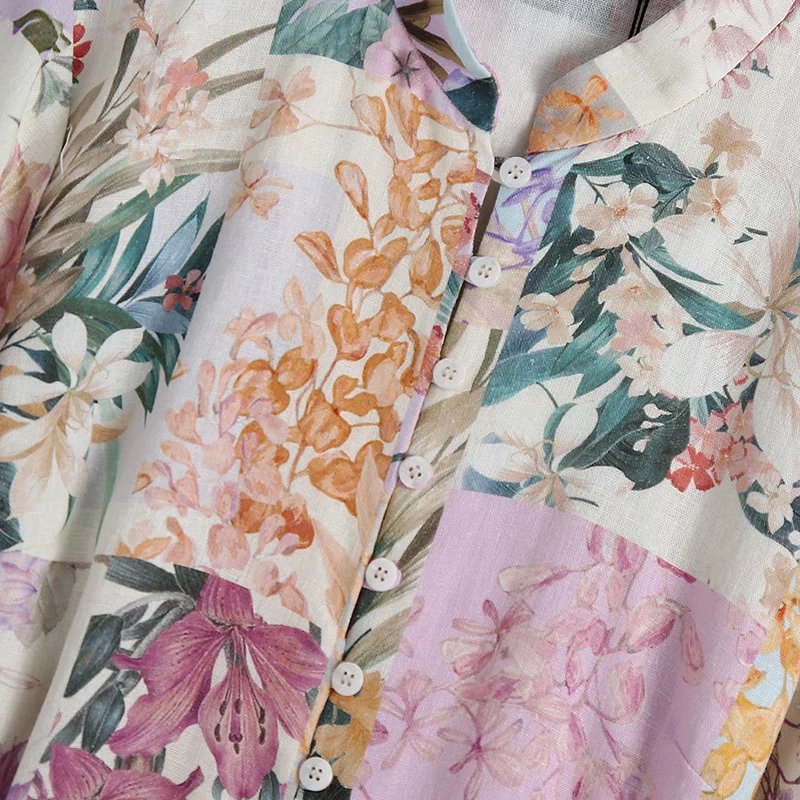 Sukienka koszulowa z długim rękawem i kwiatowym nadrukiem