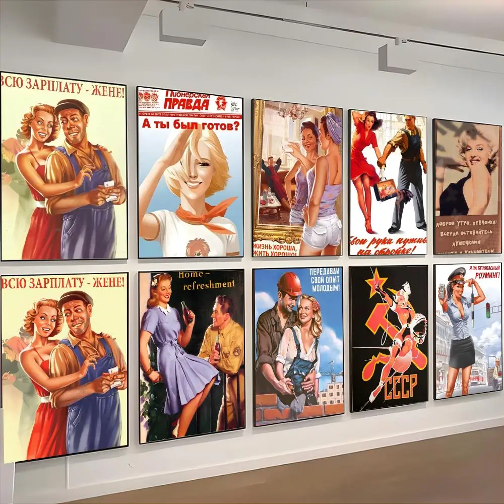USSR CCCP Pin Up Girl Poster Posters Retro Kraft Paper Sticker DIY Room Bar Cafe Aesthetic Art Wall
