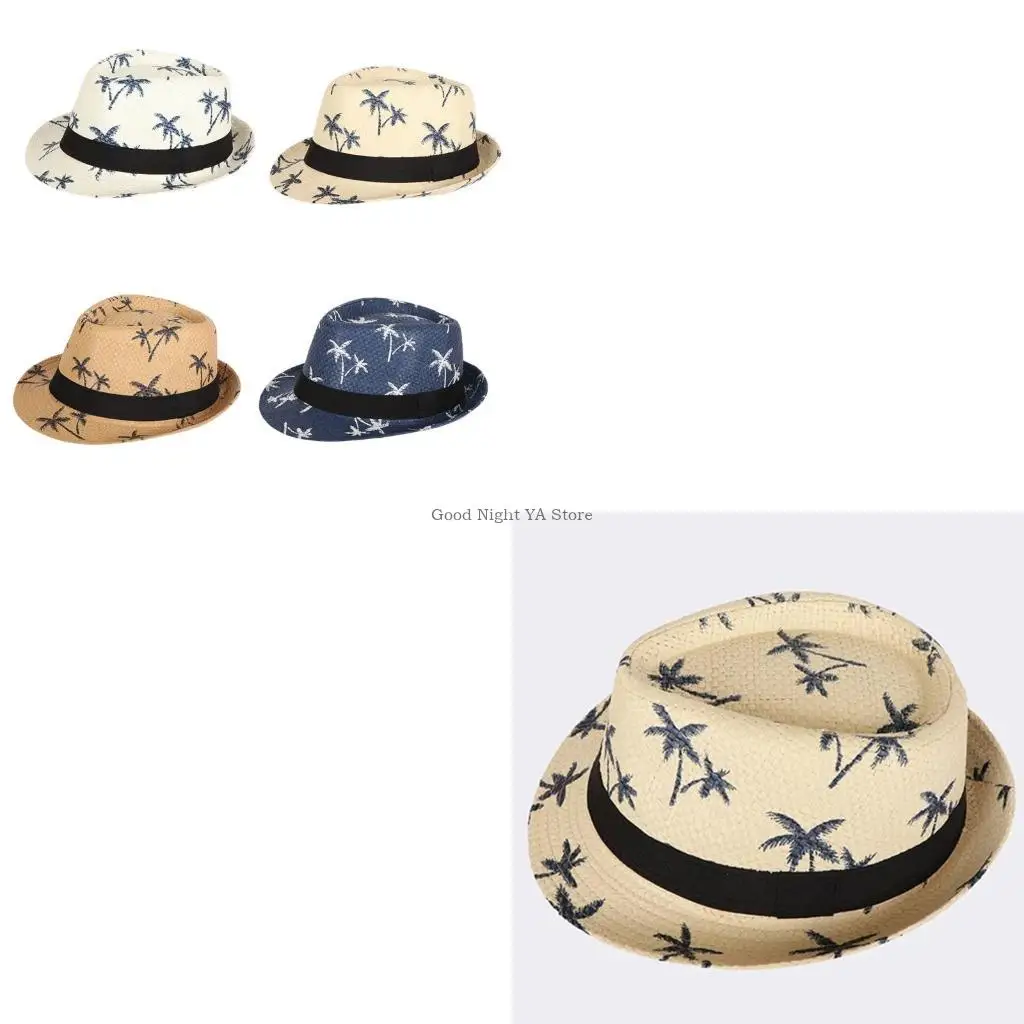 القش قبعة الجاز القش فيدورا قبعة القش قبعة القش قبعة الشاطئ بنما فيدورا قبعة الاستوائية المطبوعة SunHat القش بنما قبعة #1