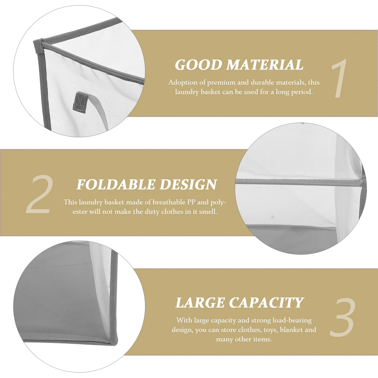 

Foldable Laundry Hamper Large Capacity Breathable PP Polyester No Smell Smooth Surface Bathroom Bedroom Living Room