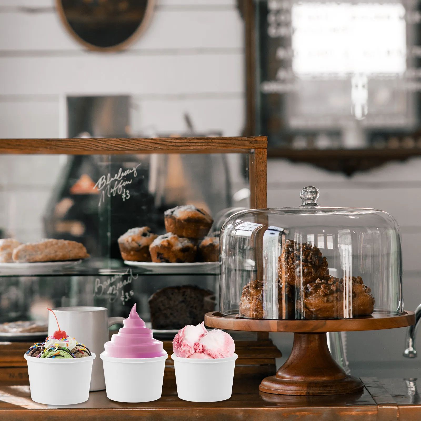 25Sets Resistant Ice Cream Paper Cup Container For For Hot Food Cups Lids Disposable Double Poly-coated Kraft Moisture