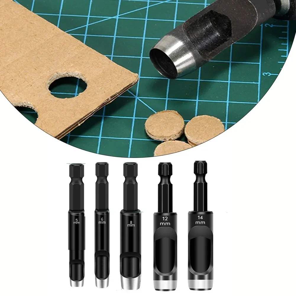 5pcs  Leather Hole Punch Hollow Punch Hex Shank Hole Punching Tool 5/6/8/12/14mm DIY Belt Watch Punch Handmade Puncher Tool