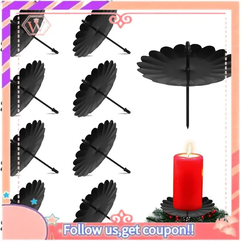 Upgraded 8 Piece Wreath Candle Holders, Pillar Candles Metal Advent-Candle Holder 7.5Cm Black Taper Candle Wreath For Plugging