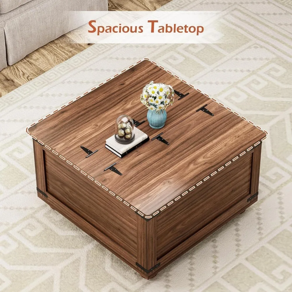 Meja Kopi Lift Penyimpanan untuk Ruang Tamu, Desain Kaki Labu Kayu Persegi dengan Mekanisme Hidrolik