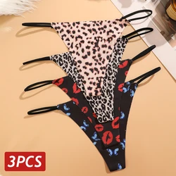 3PCS/Set Lepord Seamless Thongs Women Sexy G-String T-Back Panties Butterflies Red Lips Pattern Underwear Ultra Thin Lingerie