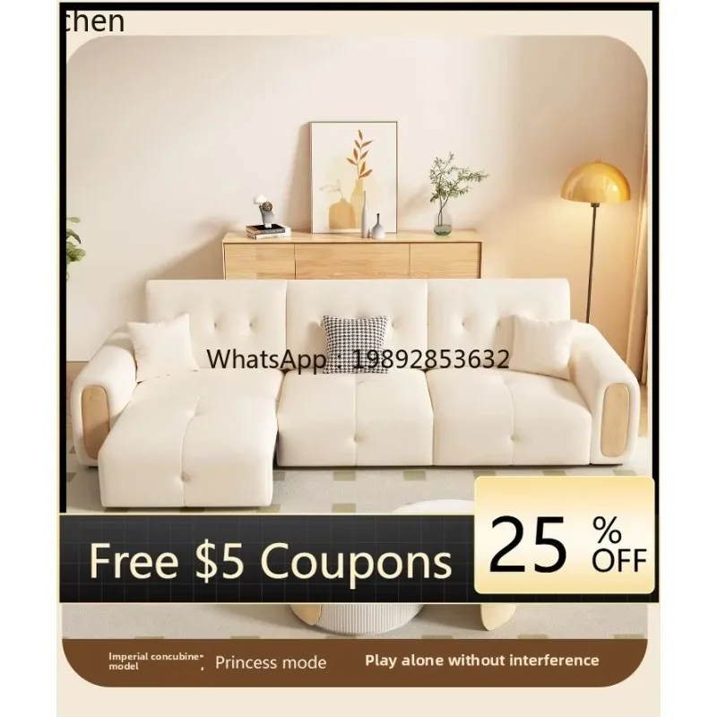 XX  log electric function sofa straight row three-person living room fabric retractable leather dual-purpose sofa bed